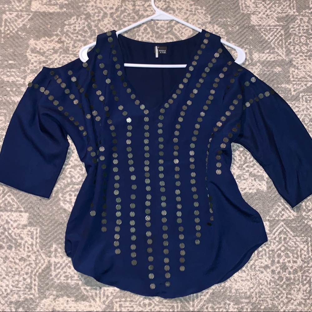 Urban Outfitters Blouse Navy / Gold Size Medium